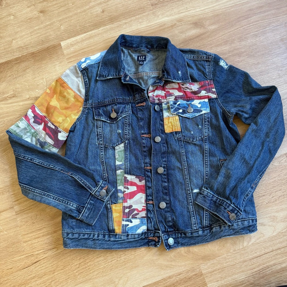 Gap Multicolor Camouflage Patchwork Denim Jacket … - image 5